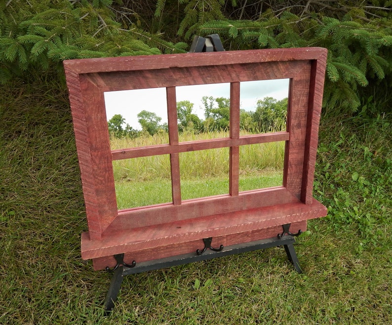 Custom Made Barnwood Framed Mirror with 6 panes, barnwood framed mirror, 6 pane mirror, wall mirror, shelf & hooks, barnwood mirror, mirror image 5