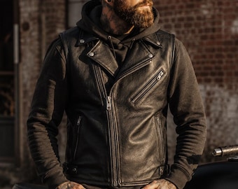 Men’s Leather Motorcycle Vest, Full Grain Cowhide Biker Vest, Concealed Carry Motorcycle Club Vest, Handmade Black Riding Waistcoat