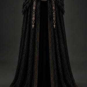 Viking Faux Fur Cloak Medieval Nordic Cape Vegvisir Brooch Fantasy Cosplay Robe Gothic Brocade Winter Mantle LARP Costume Overcoat