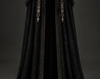 Viking Faux Fur Cloak Medieval Nordic Cape Vegvisir Brooch Fantasy Cosplay Robe Gothic Brocade Winter Mantle LARP Costume Overcoat
