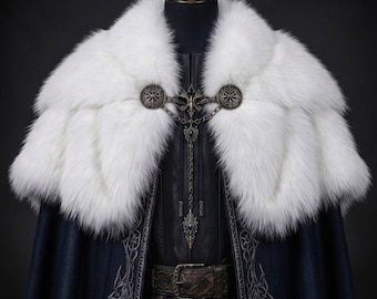 Faux Fur Shoulder Cape, Medieval Fantasy Cloak, Viking Fur Mantle, Gothic Winter Cape, Custom Cosplay Costume, Gift For Her, Gift for HIM