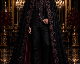 Gothic-Vampirprinzenmantel für Herren, viktorianischer Hochzeitsanzug, königlich bestickter Frack, formelles Outfit für Renaissance-Aristokraten