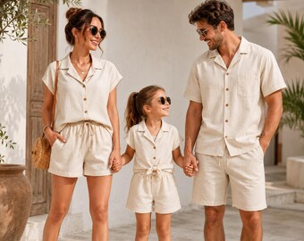 Matching Family Linen Summer Co-Ord Set | Men Women Kids Outfit | Beach Vacation Outfit | Lightweight Casual Two Piece Set
