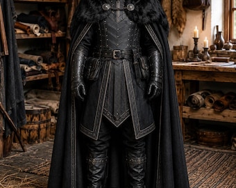 Black Viking Warrior Armor Costume, Medieval LARP Outfit, Fantasy Ranger Cosplay Set