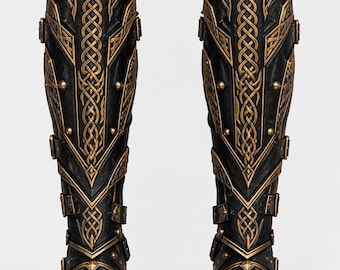 Handmade Black Leather Viking Bracers, Norse Arm Guards, Celtic Knot work Armor, Custom Medieval Costume Bracers