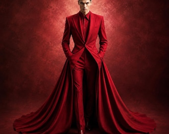 Men’s Gothic Tailcoat Suit, Luxury Wedding Tuxedo, Victorian Formal Suit, Long Train Coat, Royal Groom Outfit, Custom Made