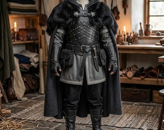 Viking Leather Armor Set Medieval Ranger Costume LARP Cosplay Outfit Full Warrior Suit Huntsman Barbarian Tunic Fur Mantle Cape