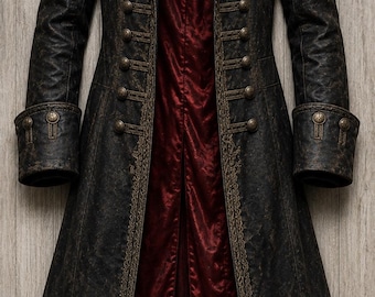 Custom Leather Pirate Coat, Men Women Captain Jack Cosplay Costume, Steampunk Gothic Trench Coat, Renaissance Medieval Long Jacket Hat Boots