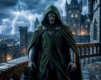 Doctor Doom Cosplay Costume Set Dark Green Hooded Cloak Tunic Pants Leather Belt Halloween Costume Custom Comic Outfit Comic Con Suit