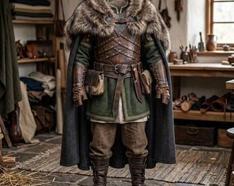 Viking Leather Armor Set Medieval Ranger Costume LARP Cosplay Outfit Full Warrior Suit Huntsman Barbarian Tunic Fur Mantle Cape