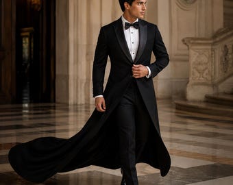 Men’s Royal Blue Tailcoat Tuxedo, Gothic Formal Suit, Wedding Groom Coat, Luxury Long Tails Jacket, Victorian Evening Wear
