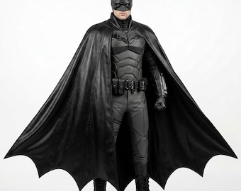 Custom Black Bat Cape, Superhero Cosplay Cloak, Scalloped Costume Cape, Faux Leather, Satin or Spandex, Made to Measure