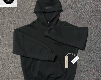 Sudadera con capucha negra inspirada en Vintage Essentials S22, jersey holgado de estilo urbano.