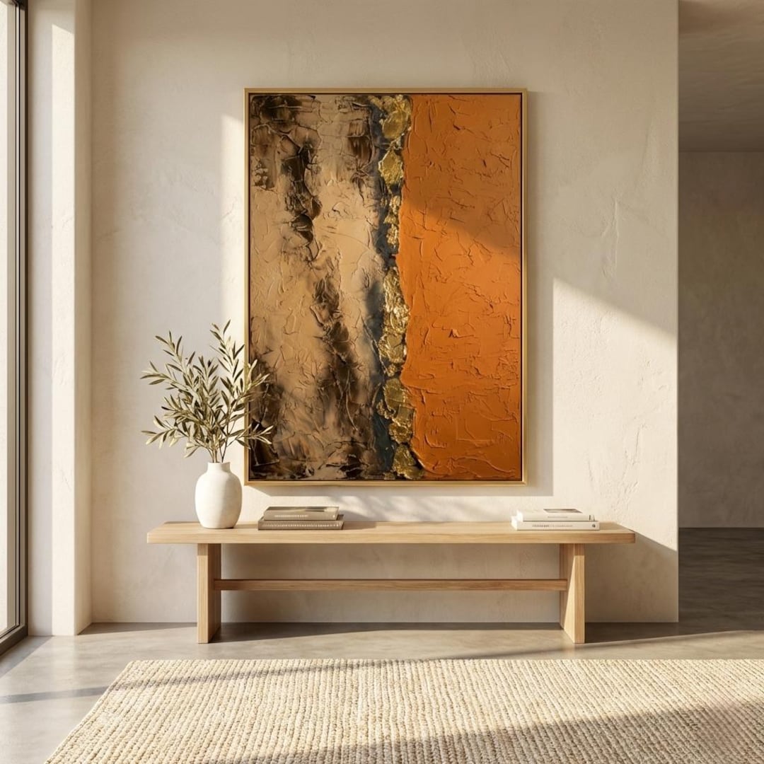 Original Abstract Oil Painting on Canvas: Heavy Impasto Terracotta ...