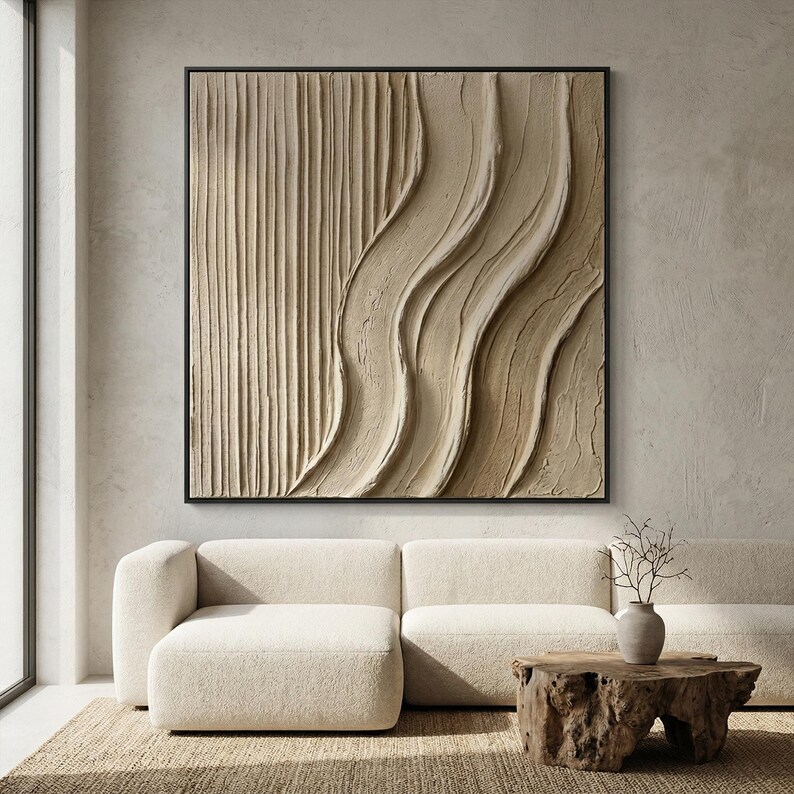 Beige 3D Textured Art, Sculptural Impasto Canvas, Neutral Wabi Sabi ...