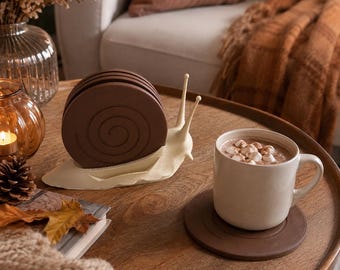 Snail Coaster Set with Holder, Cute 3D Printed Coasters, Autumn Vibe, Unique Coffee Table Decor, Cottagecore Home Decor, Housewarming Gift