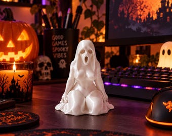 Female Ghost Figurine, Sexy Halloween Decor, Gothic Ghost Statue, 3D Printed Spooky Desk Decor, Mature Adult Collectible