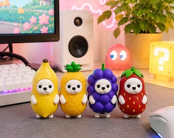 Fruit Pibble Figurines, Chill Dog, Pibble Meme Fruit Figurines, Viral Pibble Decor, Surfing Dog, Viral Surfing Dog