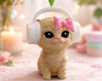 Vibing Cat Figure | Meme Cat, Headphones, Plumbob (3D Printed)