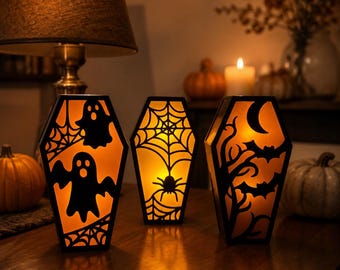 Halloween LED Coffin Decor – Flickering Candle Light | Battery Operated Gothic Home Decoration