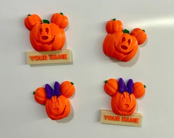 Personalized Pumpkin Mouse Ear Magnet, Cute Halloween Fridge Decor, Spooky Season Gift, Halloween Party Favor