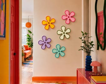 Cartoon Colorful Flower Wall Decor, Retro Cartoon Decor, Customizable Two-Color Flower Cymbalom