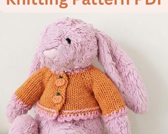Jellycat Bunny Cardigan Knitting Pattern PDF | Doll Clothes Outfit | Easy Plush Toy Sweater | Optional Crochet Edge
