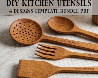 DIY Wooden Kitchen Utensil Template PDF Download| Bundle 4 Designs |Easy Handmade Tool |Pancake Flipper Spatula| Printable Woodworking Plan