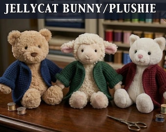 Patrón de ganchillo PDF para chaqueta de conejito Jellycat / Ropa para muñeco de peluche mediano de 30 cm / Amigurumi / Cárdigan de juguete, regalo para amantes de los peluches y los animales