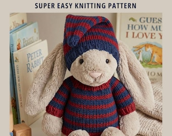 Jellycat Bunny Sweater & Cap Knitting Pattern PDF |Teddy Clothes Pattern |Doll Outfit Knit |Easy Plushie Toy Clothes| PDF Digital Download