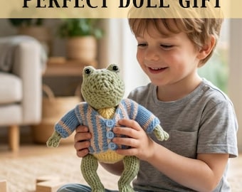 Patrón de tejido de rana en PDF / Peluche de rana mascota mago y patas largas / Divertido patrón de atuendo vintage de rana sapo / Regalo sencillo y divertido de rana tejida a mano /