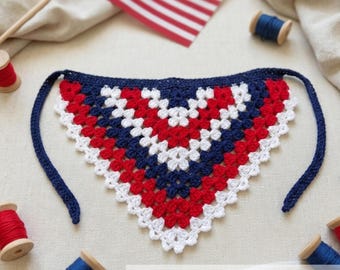 Patriotic Crochet Bandana Pattern in American Flag Colors | 4th of July Amigurumi Pattern, Easy Crochet Bandana PDF| Red white and blue