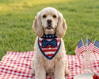 Crochet Dog Bandana Pattern | Patriotic Dog Tuxedo | 4th of July Crochet | Stars and Stripes | Red White and Blue | Crochet Pet Bandana DIY