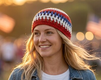 No Sew Easy Crochet Skull Cap Pattern |4th of July Crochet Pattern |Patriotic Americana Summer Crochet| Beginner Festive Holiday Crochet Cap