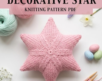 Patrón de estrella tejida en PDF / Decoración para cesta de Pascua / Patrón de estrella rosa tejida / Juguete de decoración infantil / Adorno de árbol de estrellas / Regalo de punto fácil