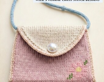 Knitted No Sew Kids Purse Pattern | Daisy Cross Stitch Bag | Cute Seamless Minimal Knit Purse PDF | Small Floral Knit Bag for Girls & Teens
