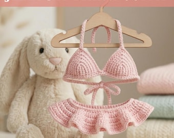 Jellycat Bikini Crochet Pattern, Custom Jellycat Outfit,Pink Swimsuit,Easy Plush Doll Skirt,Doll & Bear Clothes,Jelly Cat Plushie Outfit PDF