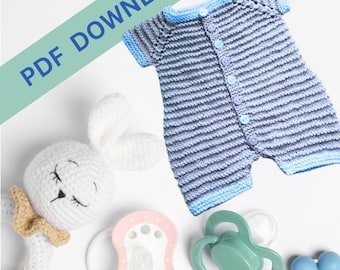 Premature Baby Romper Knitting Pattern PDF | Preemie Knit Jumpsuit | Easy Newborn Outfit | Instant Download
