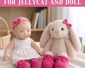 JellyCat Doll Plushie Bow Headband & Booties Knitting Pattern PDF, Doll Bow Headband Set, JellyCat Costume, DIY Booties Knitting Pattern PDF
