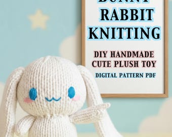 Patrón de tejido de conejito en PDF, conejito de peluche tejido, lindo conejito amigurumi, animal de peluche, tutorial fácil para tejer un conejito, conejito de Pascua, regalo DIY