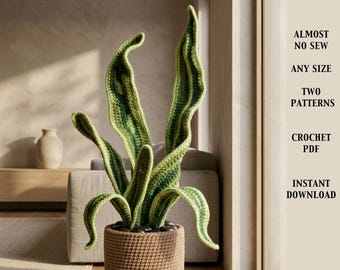 Paquete de patrones de crochet para planta serpiente sin costuras en PDF, funda para maceta de crochet, planta artificial de crochet realista, decoración del hogar de crochet, plano, regalo de crochet fácil de hacer