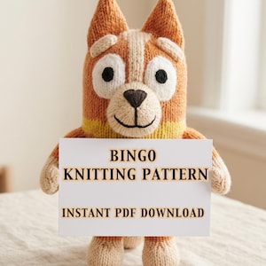 Patrón de tejido de bingo en PDF, peluche de perro Heeler, patrón de peluche de dibujos animados personalizado, regalo fácil hecho a mano, decoración infantil, descarga digital