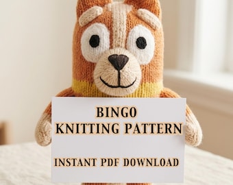 Bingo Knitting Pattern PDF, Heeler Dog Plushie, Custom Cartoon Plush Doll Toy Pattern, Easy Handmade Gift, Nursery Decor ,Digital Download