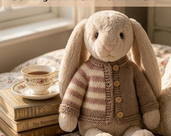 Customized Jellycat Bunny Cardigan Knitting Pattern PDF | Doll Clothes Outfit |Easy Plush Toy Sweater,Custom Jellycat Jumper Cardigan Outfit