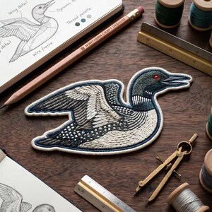 Common Loon Patch, Cute Iron On Minnesotan Water Bird Wildlife Embroidered Badge