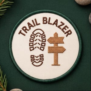 Embroidered Trail Blazer Patch Hiking Boot Print Iron On Round Outdoor Badge