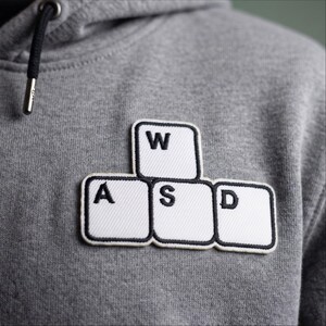 WASD Keys Patch, Iron On White Keyboard Gamer Embroidered Video Game Badge