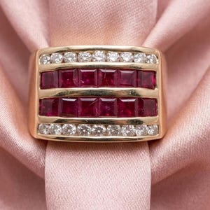 Pink Ruby Signet Ring, 925 Sterling Silver Ring, 14K Yellow Gold Plated, Men's Statement Ring, Vintage Gemstone Ring, Gift for Him.