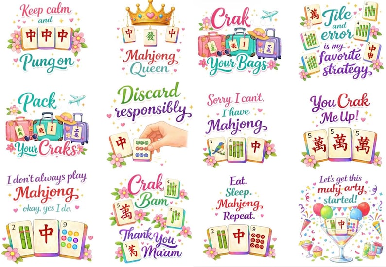 12 Funny Mahjong Sayings Bundle PNG, Mahjong Digital Download, Shirt ...