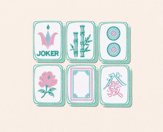Mahjong Embroidery Design Bundle, Mahjong Tiles Machine Embroidery Files, 6 Tile Set, 4x4 5x7 Hoop, PES DST JEF